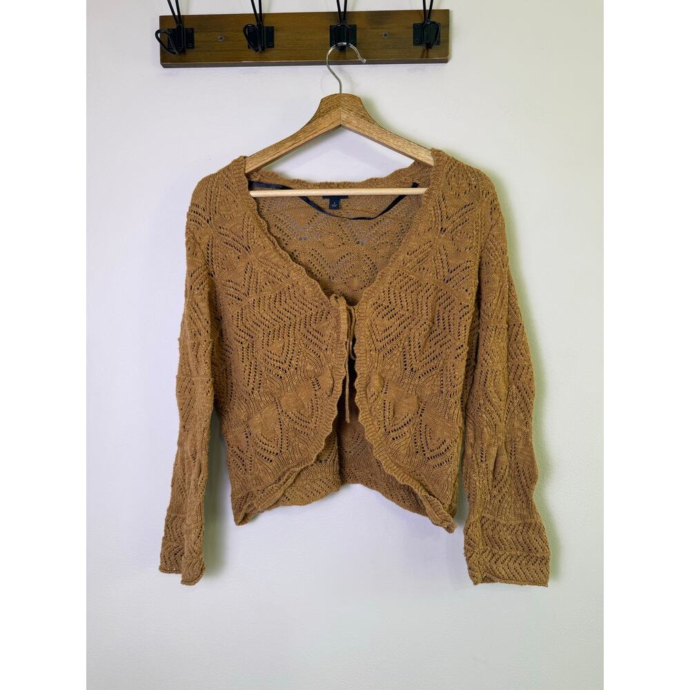 Torrid Open Knit Tie Front Cardigan Sweater Camel Brown Boho Cottagecore Size 1X